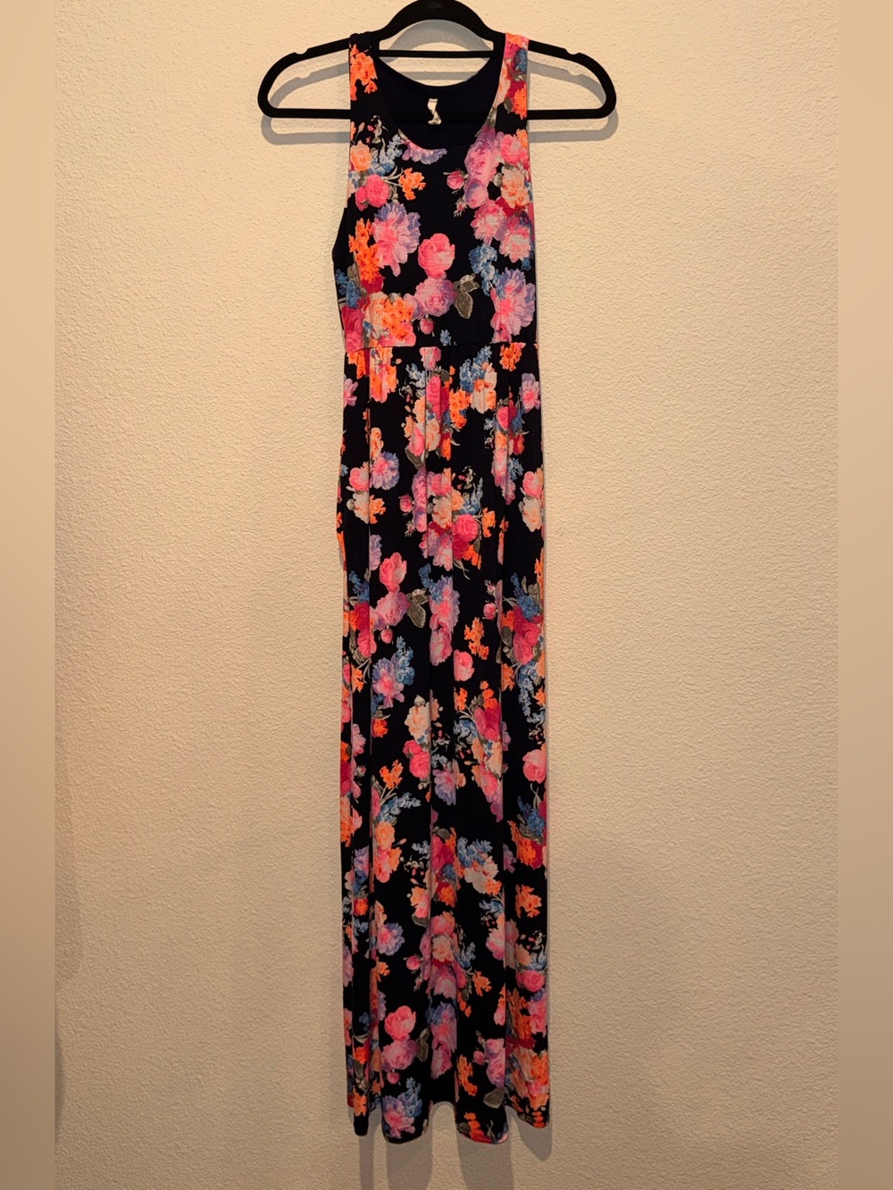 Beeson River Black Maxi Dress with Pink & Orange Floral Print